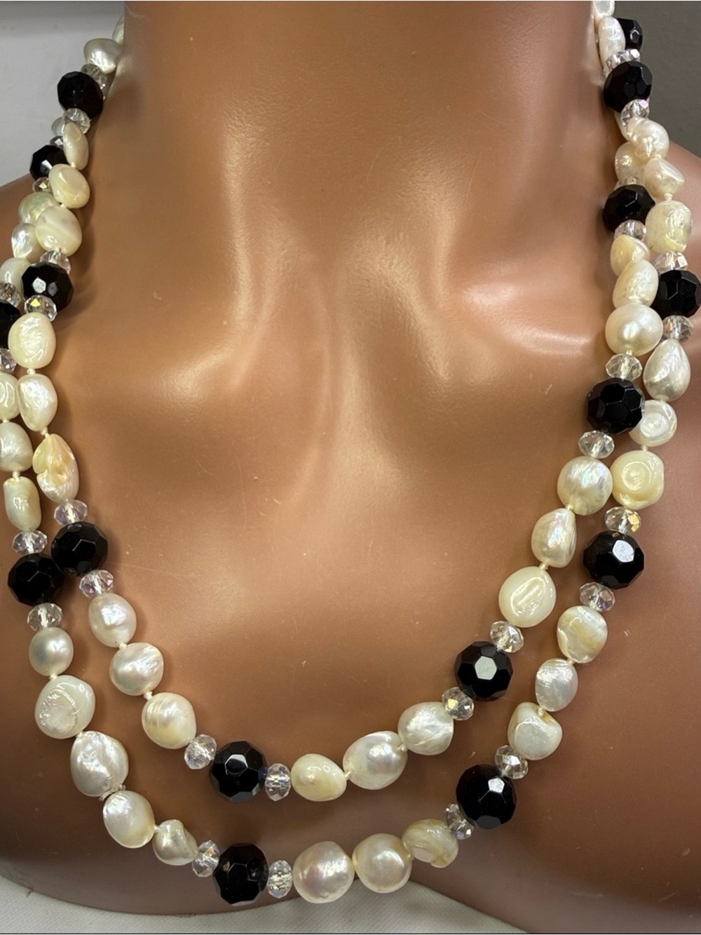 Baroque Freshwater Pearls and Glass Beaded Necklace 46”
